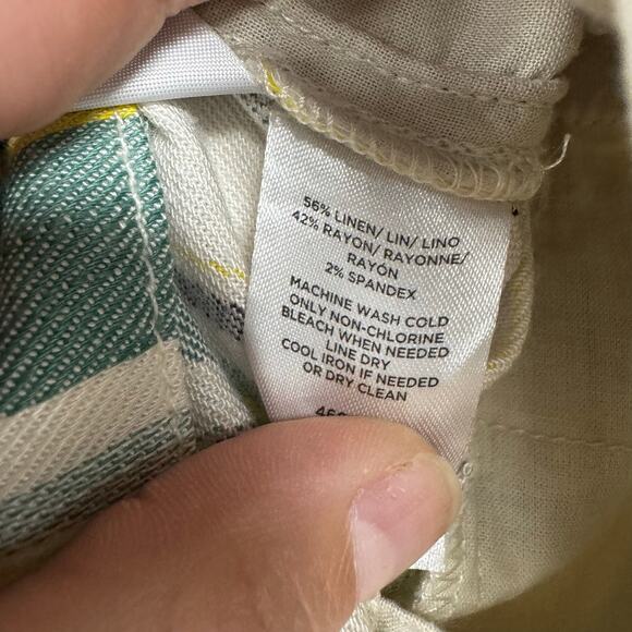 NWT Loft White Green Stripe Print Mid Rise Drawstring Linen Shorts Womens  2 - Picture 4 of 8